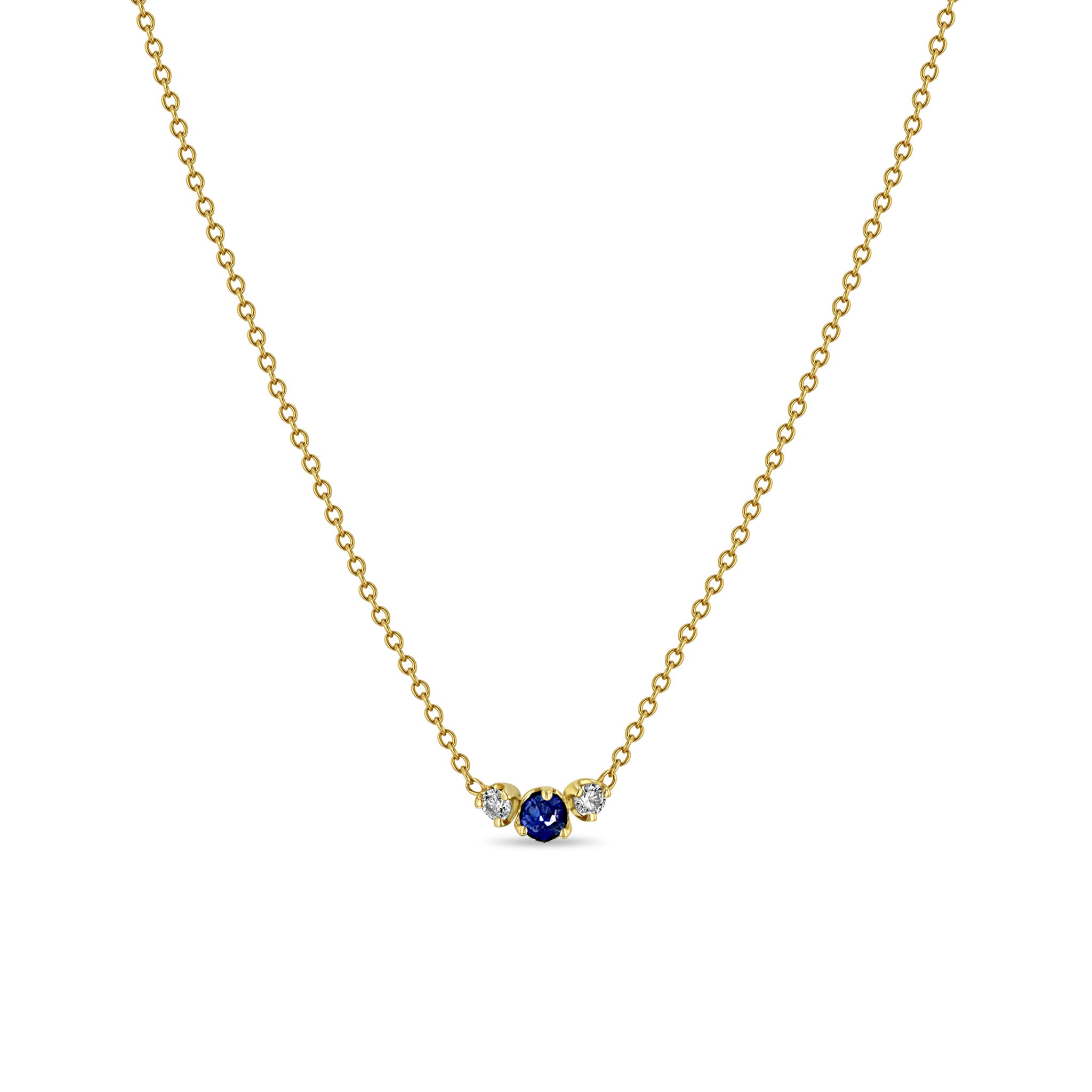 Zoë Chicco 14k Gold Mixed Prong Blue Sapphire & Diamond Trio Necklace
