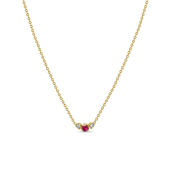Zoë Chicco 14k Gold Mixed Prong Ruby & Diamond Trio Necklace