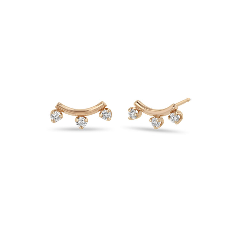 Zoë Chicco 14k Gold 3 Prong Diamond Curved Bar Stud Earrings