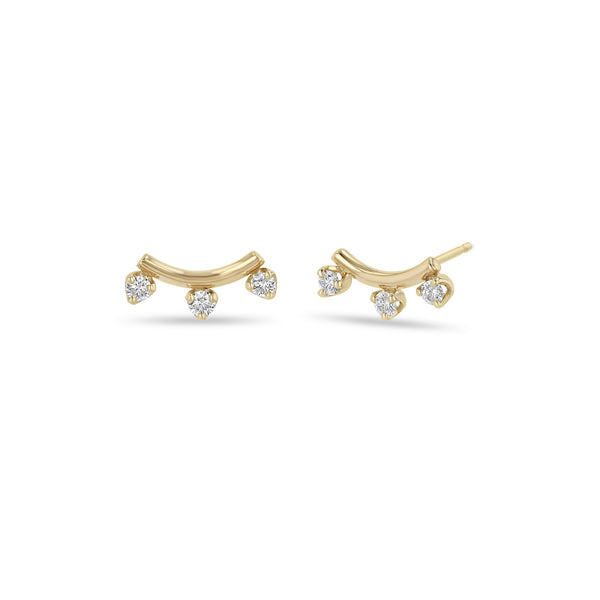 Zoë Chicco 14k Gold 3 Prong Diamond Curved Bar Stud Earrings