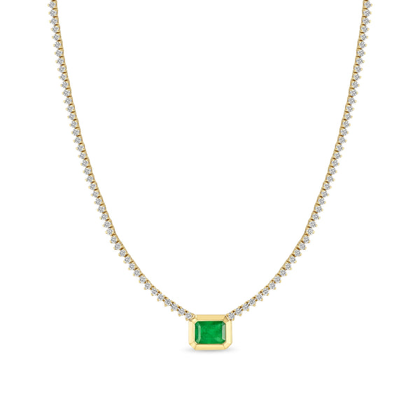 Zoë Chicco 14k Gold Emerald Cut Emerald Diamond Tennis Necklace