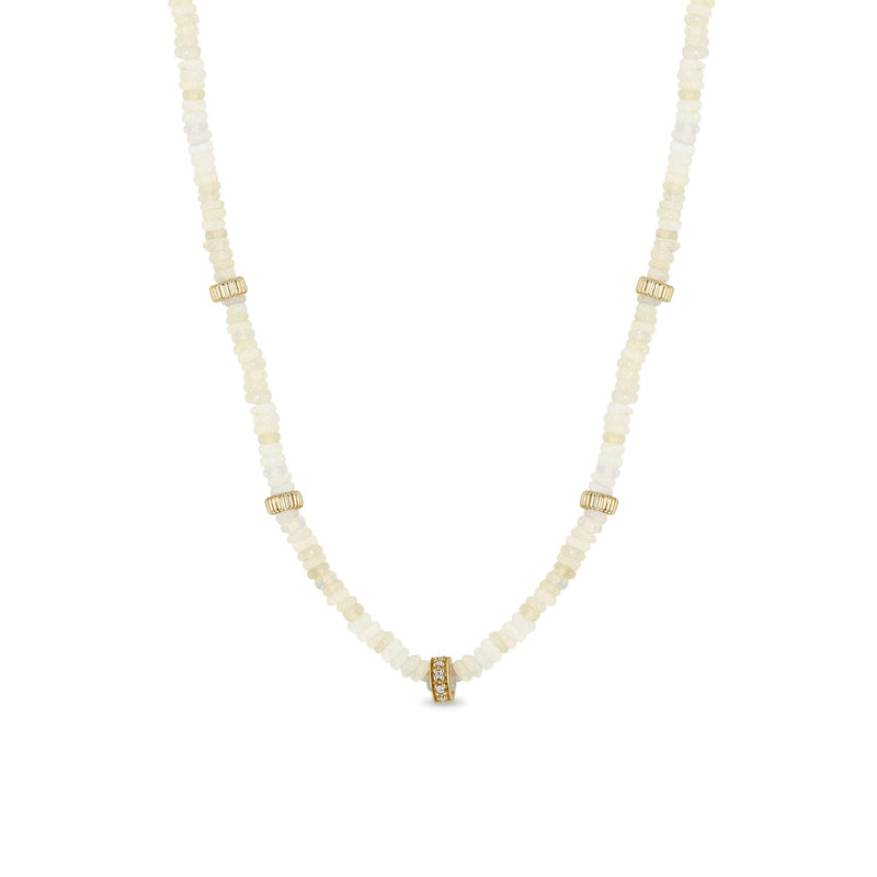 Zoë Chicco 14k Pavé Diamond Gold & Fire Opal Rondelle Bead Necklace