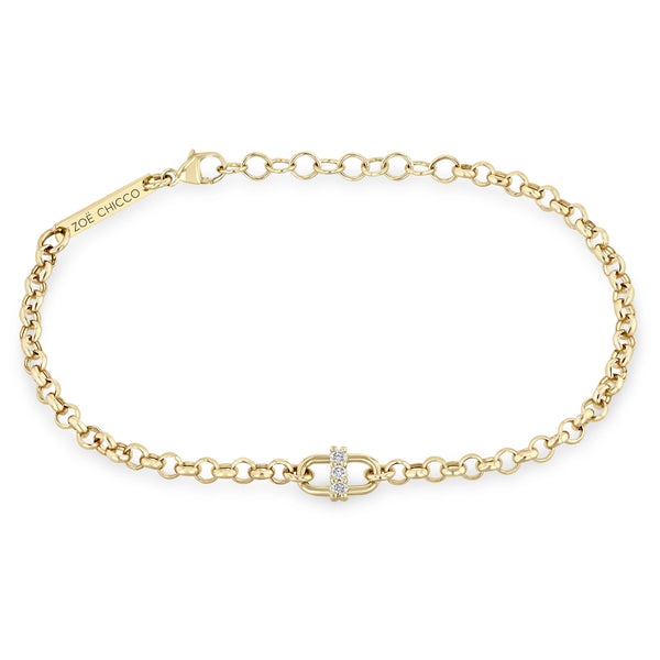 Zoë Chicco 14k Gold 3 Prong Diamond Open Link Medium Rolo Chain Bracelet