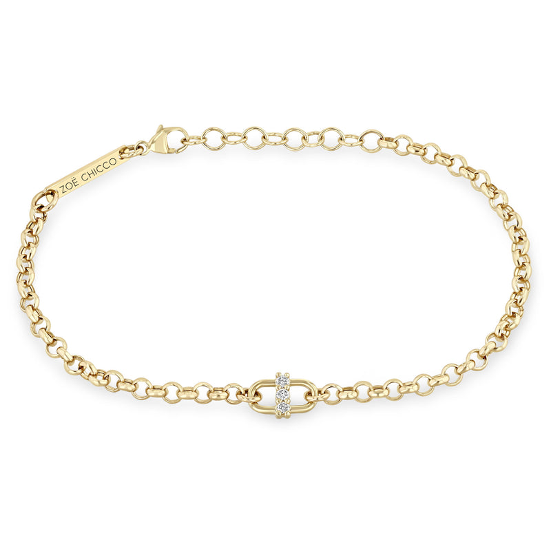 Zoë Chicco 14k Gold 3 Prong Diamond Open Link Medium Rolo Chain Bracelet