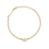 top down view of a Zoë Chicco 14k Gold 3 Prong Diamond Open Link Medium Rolo Chain Bracelet