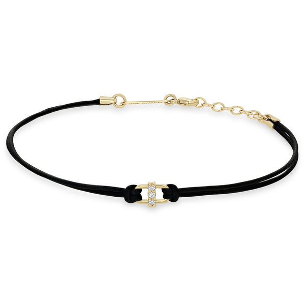 Zoë Chicco 14k Gold 3 Prong Diamond Link Leather Cord Bracelet