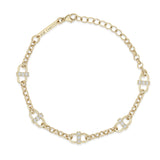 14k Prong Diamond Open Link Station Medium Rolo Chain Bracelet