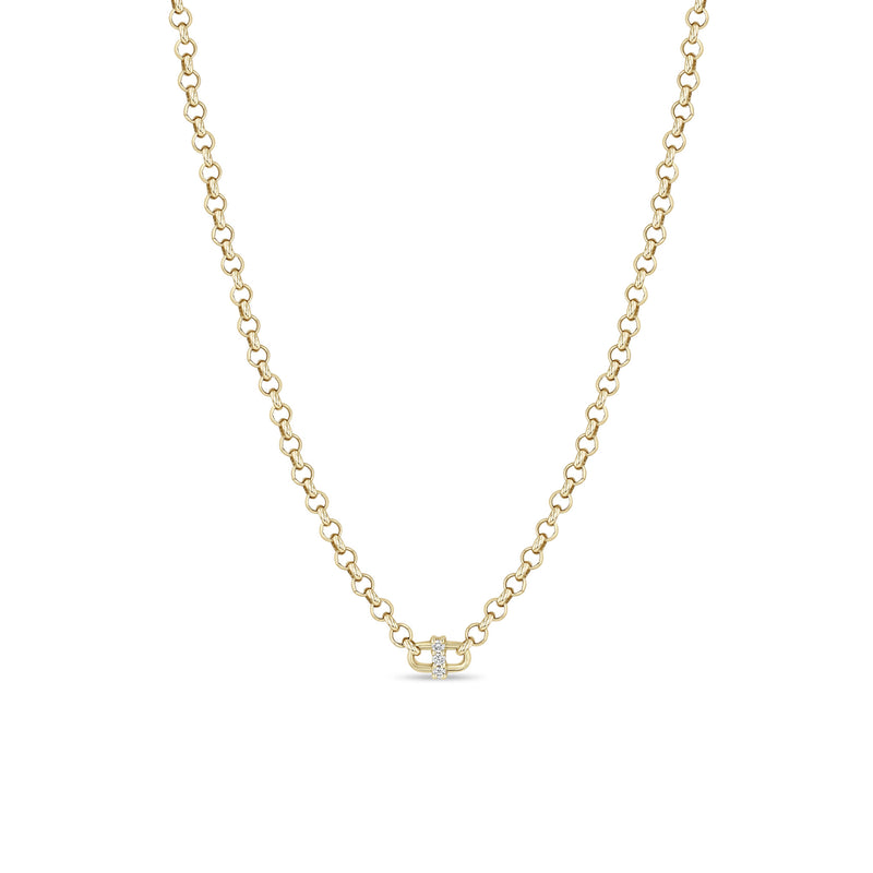 Zoë Chicco 14k Gold 3 Prong Diamond Open Link Medium Rolo Chain Necklace