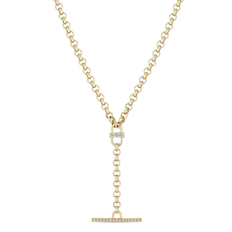 Zoë Chicco 14k Gold 3 Prong Diamond Link Pavé Diamond Toggle Rolo Chain Lariat Necklace