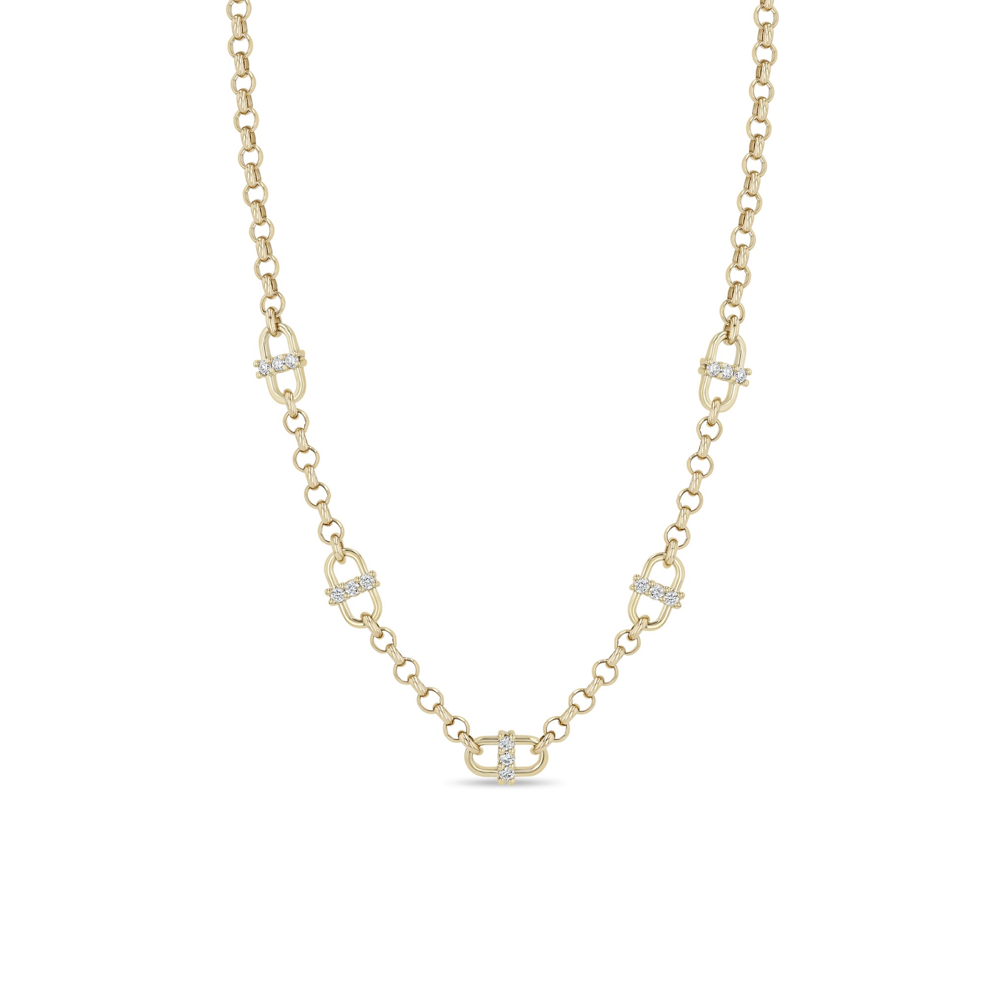 Zoe Chicco 14k gold chain link necklace with diamonds on a white background