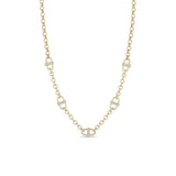 14k 3 Prong Diamond Open Link Station Medium Rolo Chain Necklace