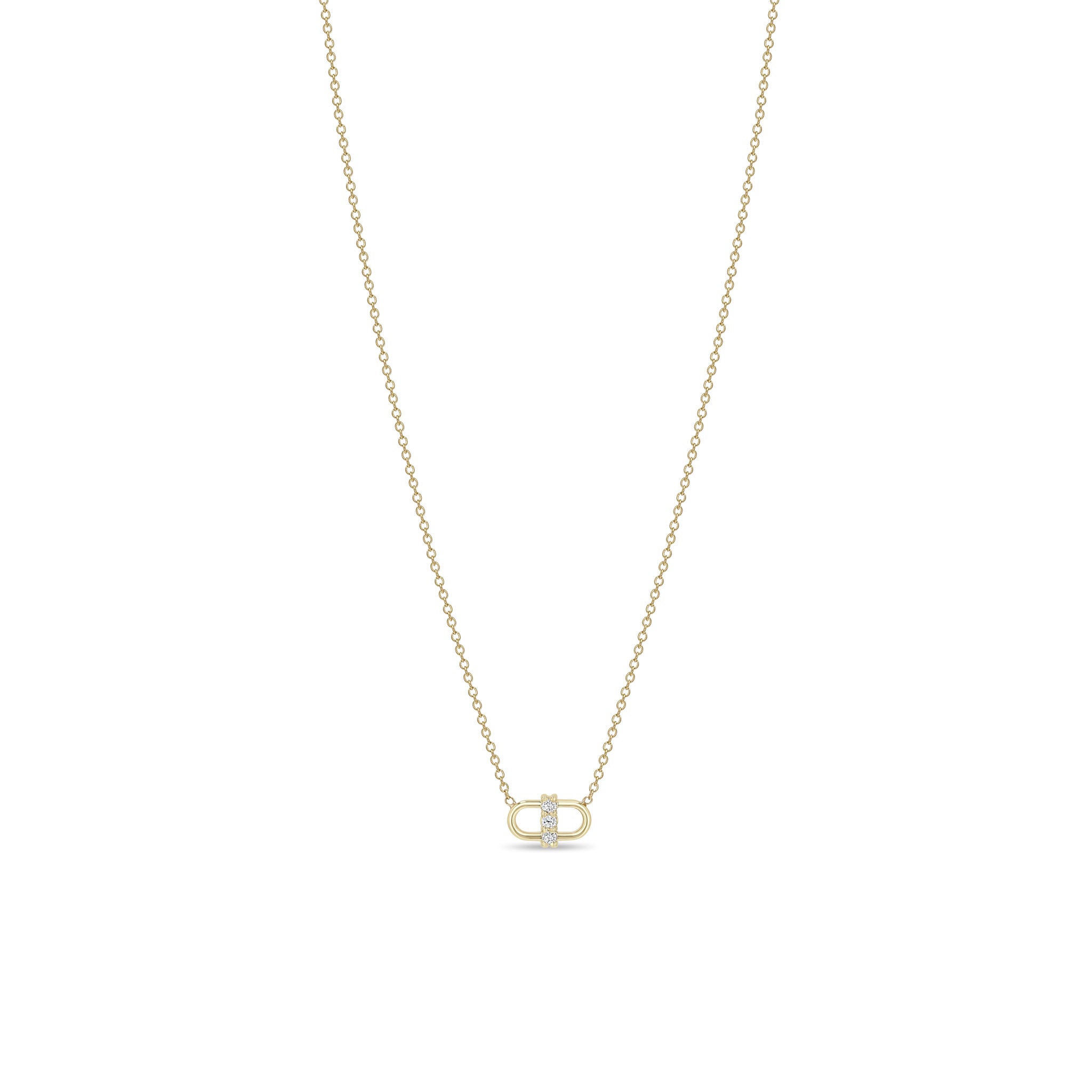 Zoe Chicco 14k gold chain necklace with a link pendant with diamonds on a white background