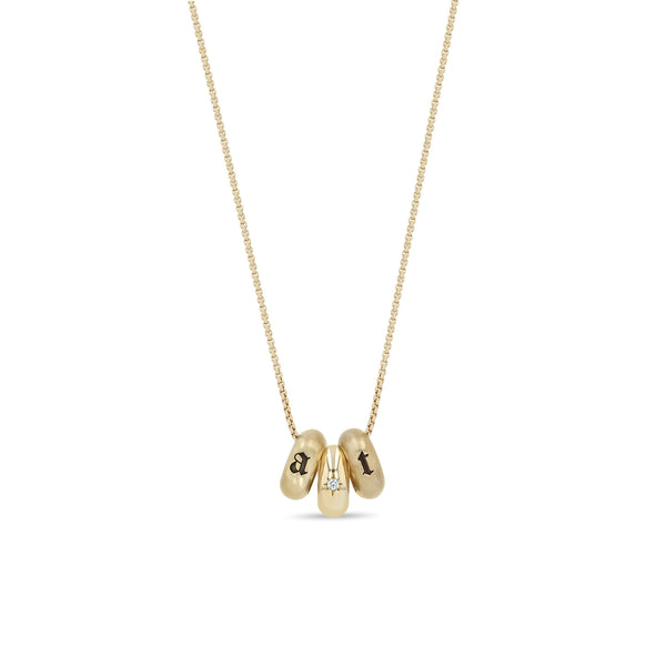 Zoë Chicco 14k Gold 2 Initial Letter & Star Set Diamond Half Round Slide Bead Box Chain Necklace engraved with "a" and "t"