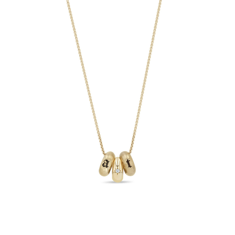 Zoë Chicco 14k Gold 2 Initial Letter & Star Set Diamond Half Round Slide Bead Box Chain Necklace engraved with "a" and "t"