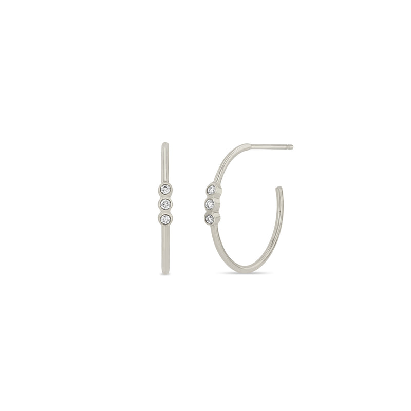 Zoë Chicco 14k White Gold Small Three Bezel Diamond Hoop Earrings