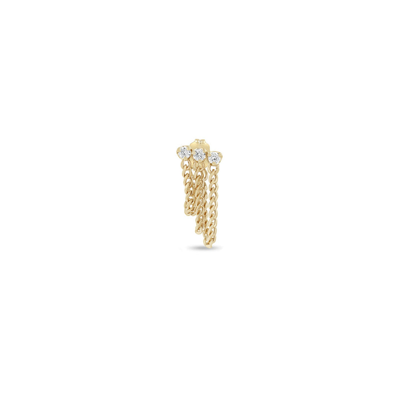 14k Prong Diamond & Curb Chain Huggie Waterfall Earrings