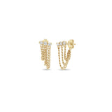14k Prong Diamond & Curb Chain Huggie Waterfall Earrings