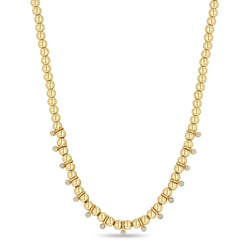 Zoë Chicco 14k Gold Bead Eternity Dangling Diamond Bezel Necklace