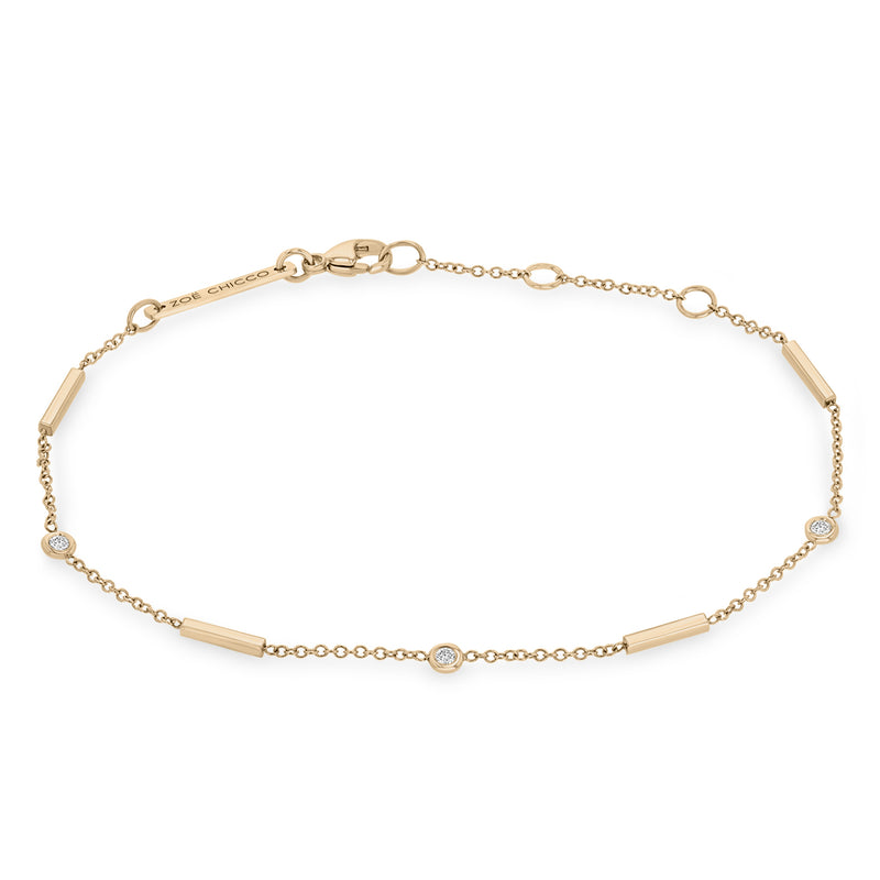 Zoë Chicco 14k Gold Horizontal Bar & Floating Diamond Station Bracelet