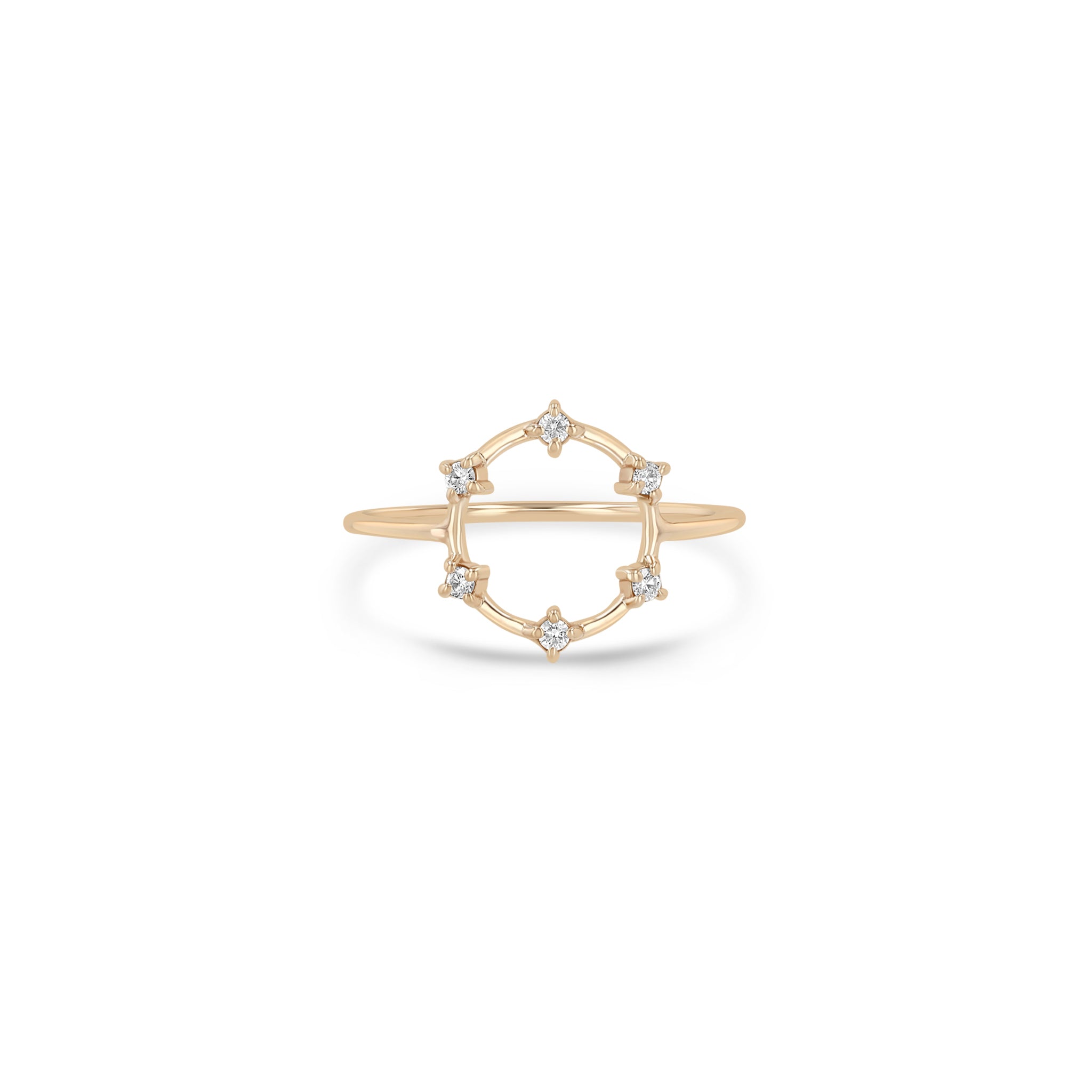 Zoe Chicco 14k Rose Gold Prong Diamond Dash Small Circle Ring on a white background