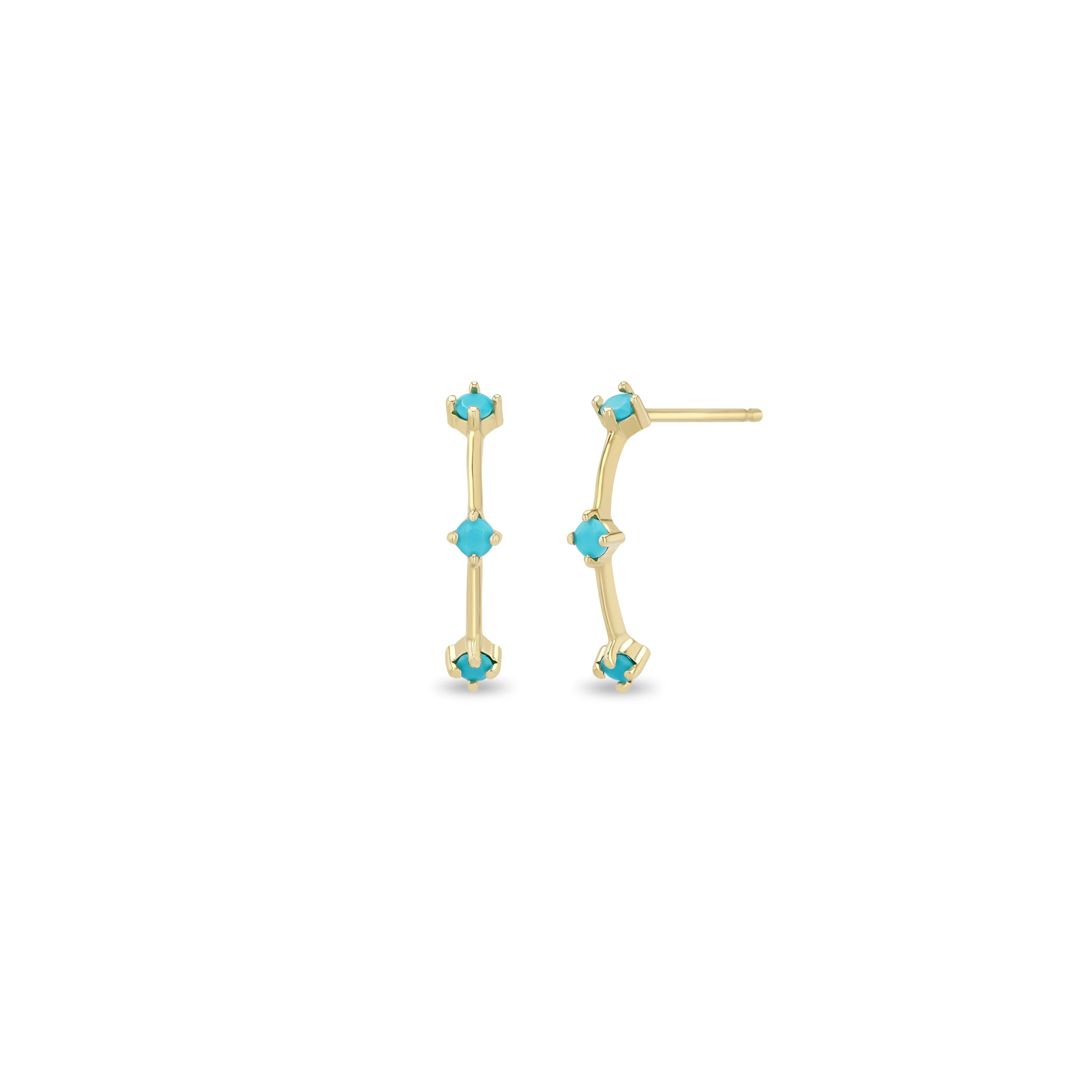 Zoe Chicco 14k Prong Turquoise Dash Arc Drop Earrings on a white background