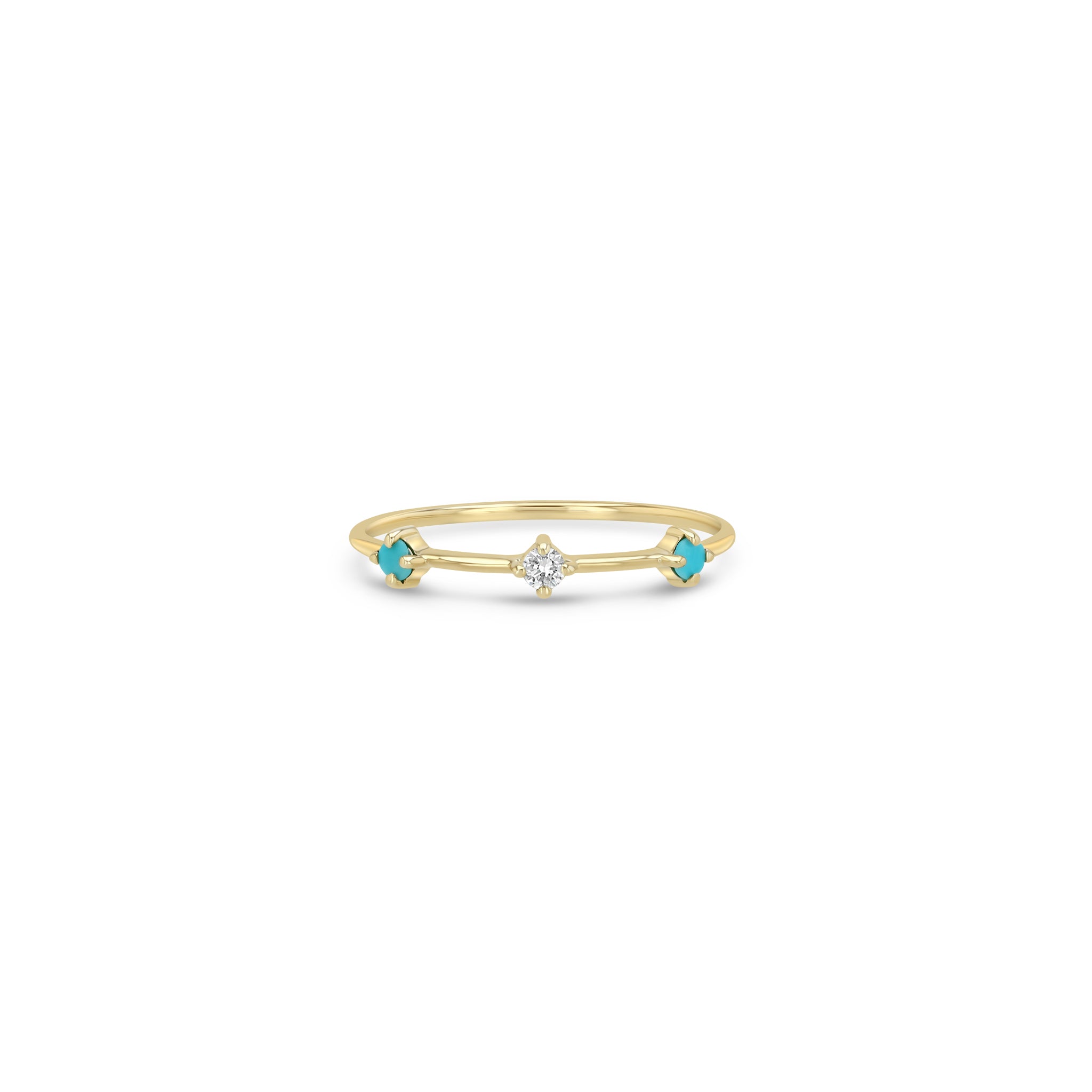 Zoe Chicco 14k 3 Prong Turquoise & Diamond Dash Ring on a white background