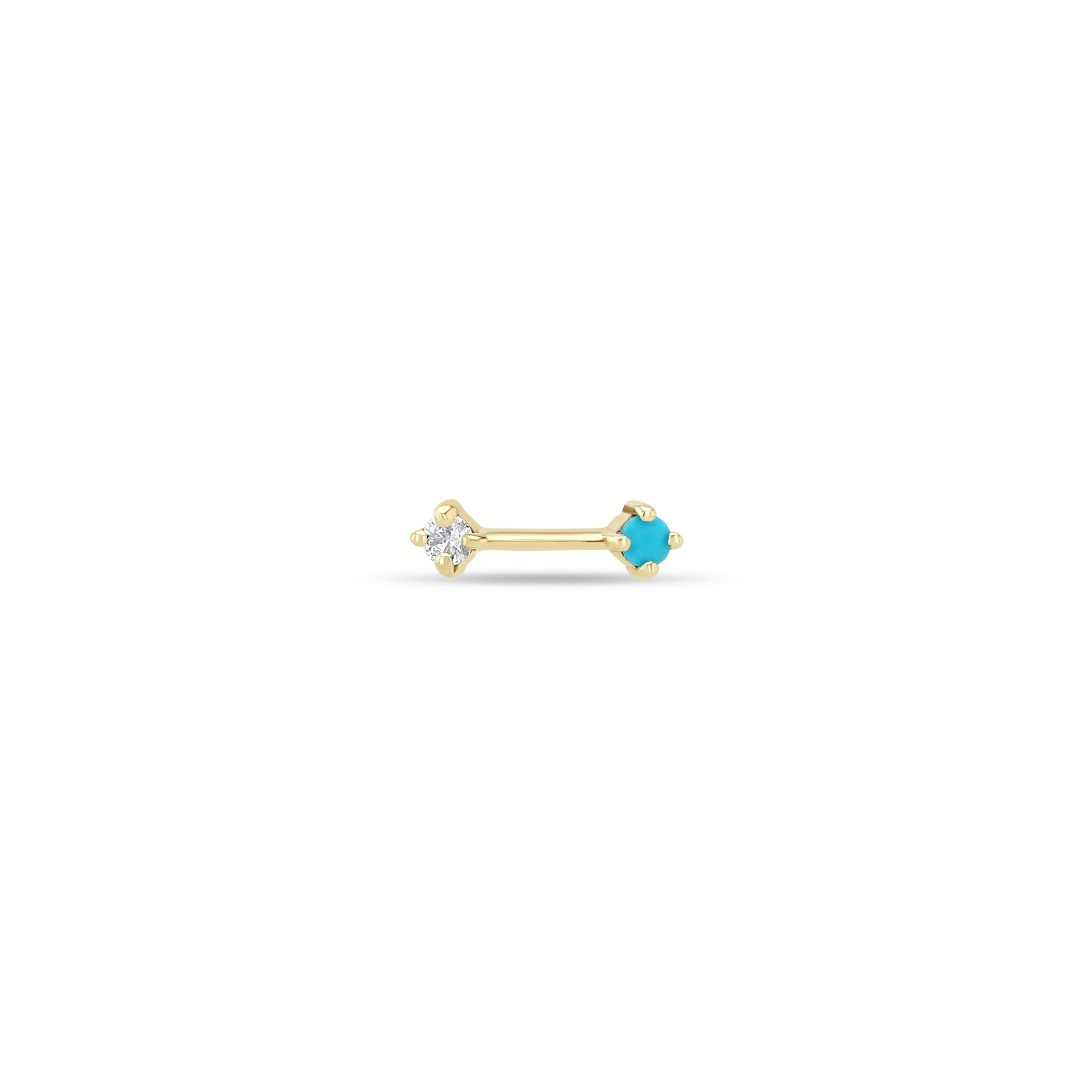Zoe Chicco 14k Double Prong Turquoise & Diamond Dash Stud on a white background