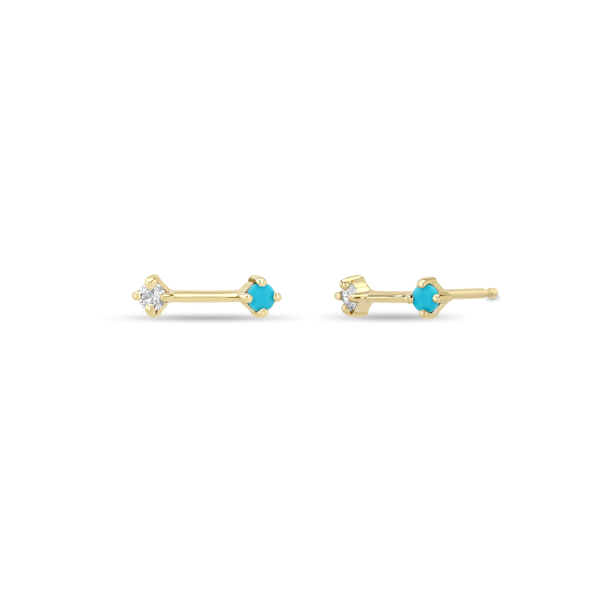 Zoe Chicco 14k Double Prong Turquoise & Diamond Dash Studs on a white background