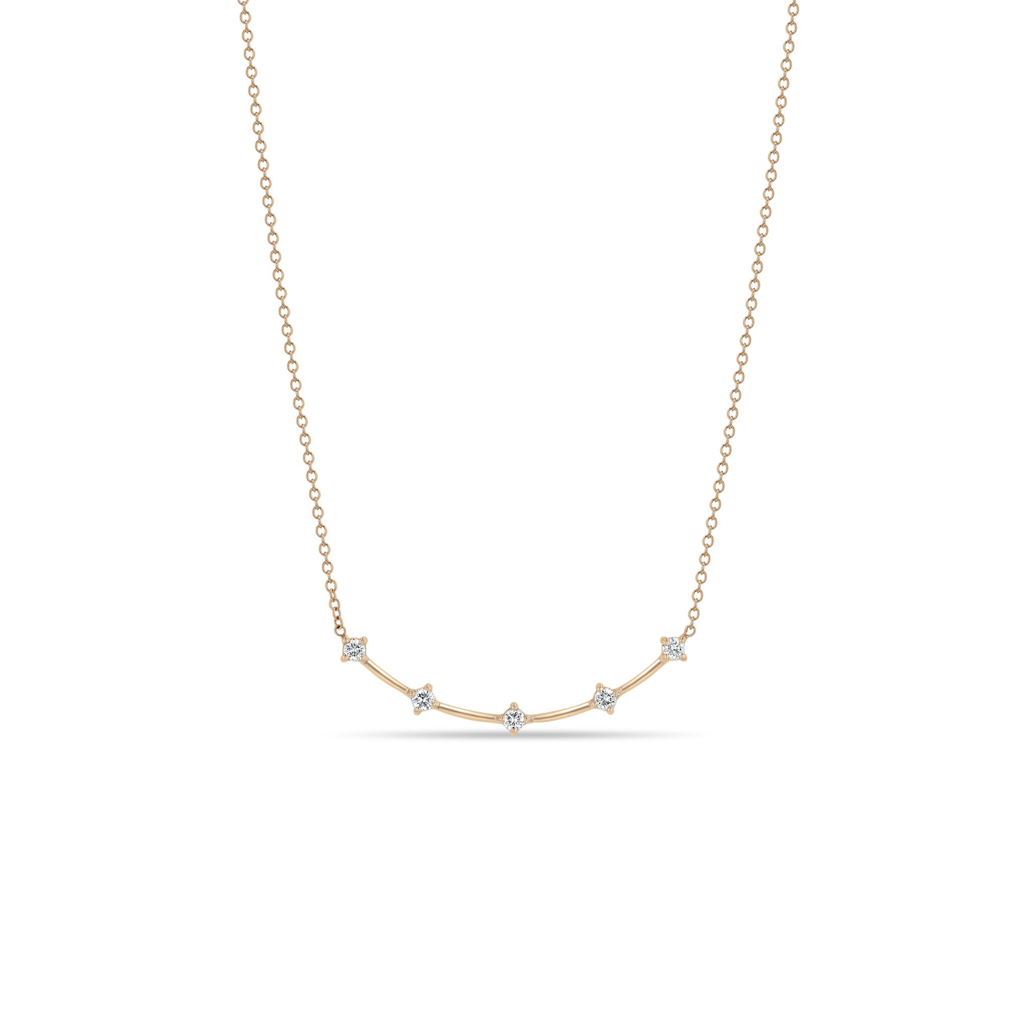 Zoe Chicco 14k rose gold prong diamond necklace on a white background