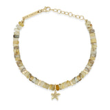 top down view of a Zoë Chicco 14k Gold & Sandy Feldspar Mixed Heishi Bead Starfish Charm Bracelet