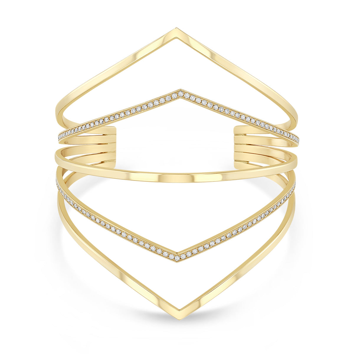 Zoe Chicco 14k gold geometric bar cuff with small diamonds on a white background