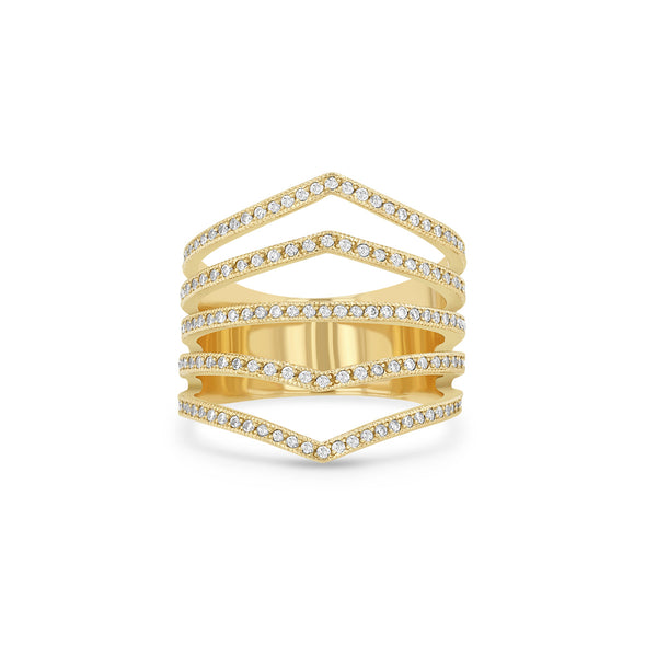 Zoe Chicco 14k gold chevron band ring with pave diamonds on a white background