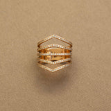 14k Pavé Diamond 5 Pointed Band Ring on a brown background