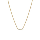 Zoë Chicco 14k Gold 5 Diamond Bezel Bar Extra Small Curb Chain Necklace