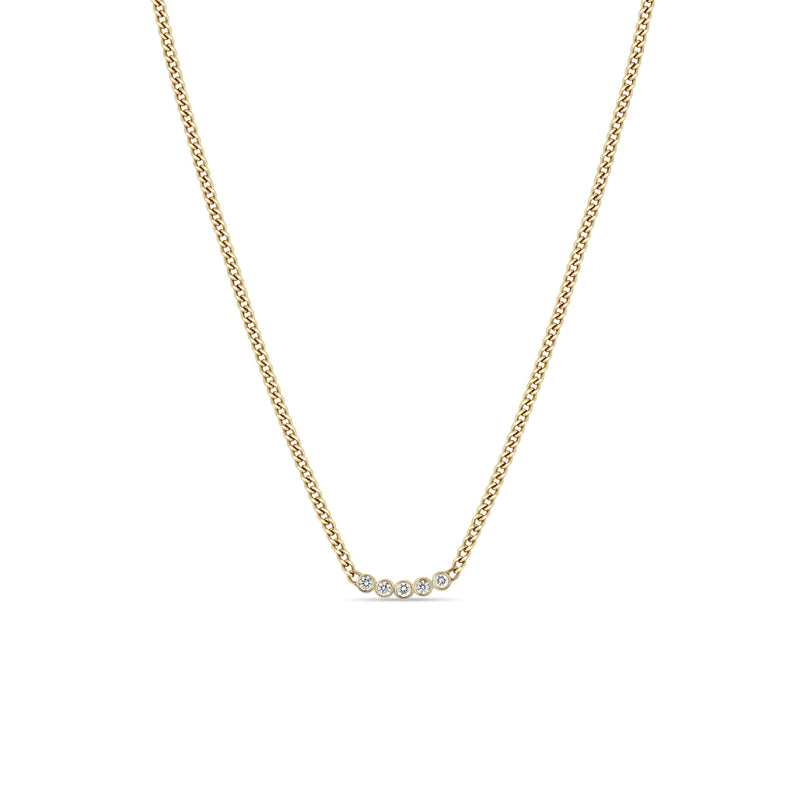 Zoë Chicco 14k Gold 5 Diamond Bezel Bar Extra Small Curb Chain Necklace