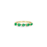 Zoe Chicco 14k gold ring with five green pear-shaped emeralds on a white background