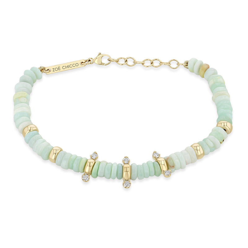 Zoë Chicco 14k Gold & Mixed Light Blue Opal Rondelle Bead Bracelet with 6 Prong Diamonds