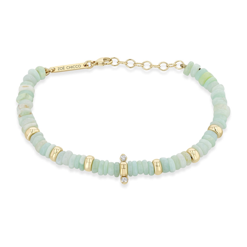 Zoë Chicco 14k Gold & Mixed Light Blue Opal Rondelle Bead Bracelet with 2 Prong Diamonds