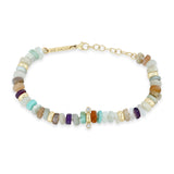 Zoë Chicco 14k Gold & Mixed Neutral Gemstone Rondelle Bead Bracelet with 2 Prong Diamonds
