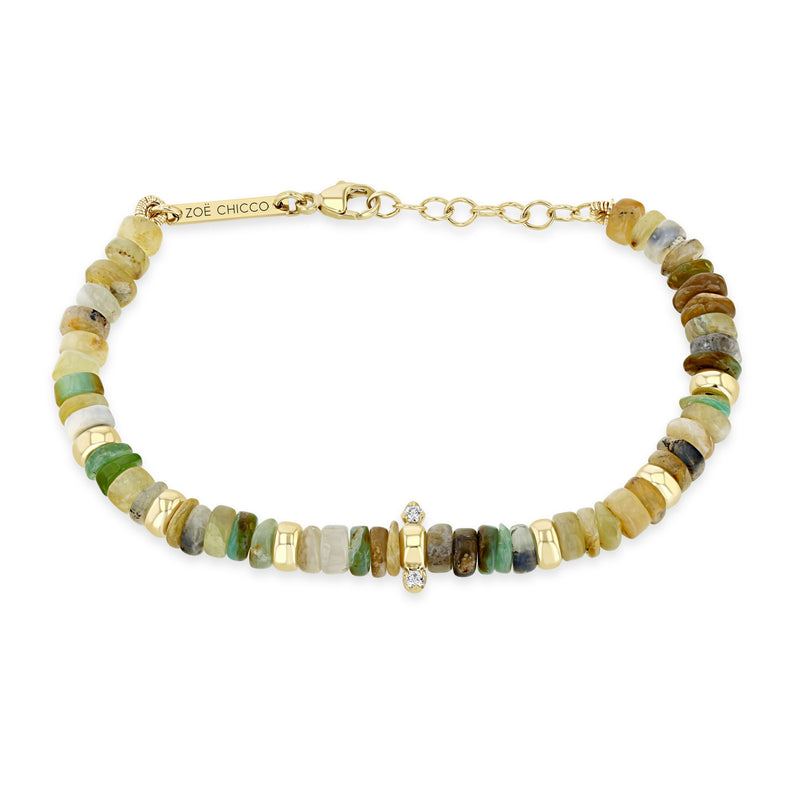 Zoë Chicco 14k Gold & Mixed Neutral Gemstone Rondelle Bead Bracelet with 2 Prong Diamonds