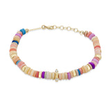 Zoë Chicco 14k Gold & Mixed Pink Opal Rondelle Bead Bracelet with 2 Prong Diamonds