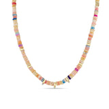 Zoë Chicco 14k Gold & Mixed Pink Opal Rondelle Bead Necklace with 3 Prong Diamonds