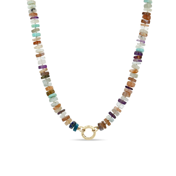 Zoë Chicco 14k Gold Mixed Neutral Gemstone Rondelle Bead Round Enhancer Necklace