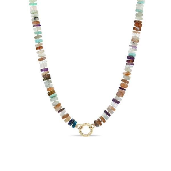 Zoë Chicco 14k Gold Mixed Neutral Gemstone Rondelle Bead Round Enhancer Necklace