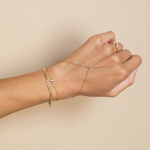 wrist with 14k Delicate Chain Bracelet and Hand Chain Set