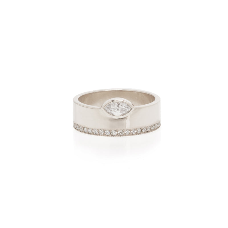 14k Pavé & Marquise Diamond Wide Flat Band - SALE