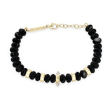 Zoë Chicco 14k Gold & Matte Black Agate Rondelle Bead Bracelet with 2 Prong Diamonds