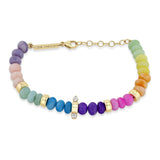 Zoë Chicco 14k Gold & Rainbow Opal Rondelle Bead Bracelet with 2 Prong Diamonds