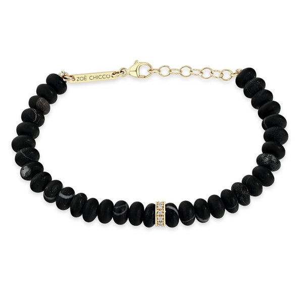 Zoë Chicco 14k Pavé Diamond Gold & Matte Black Agate Rondelle Bead Bracelet