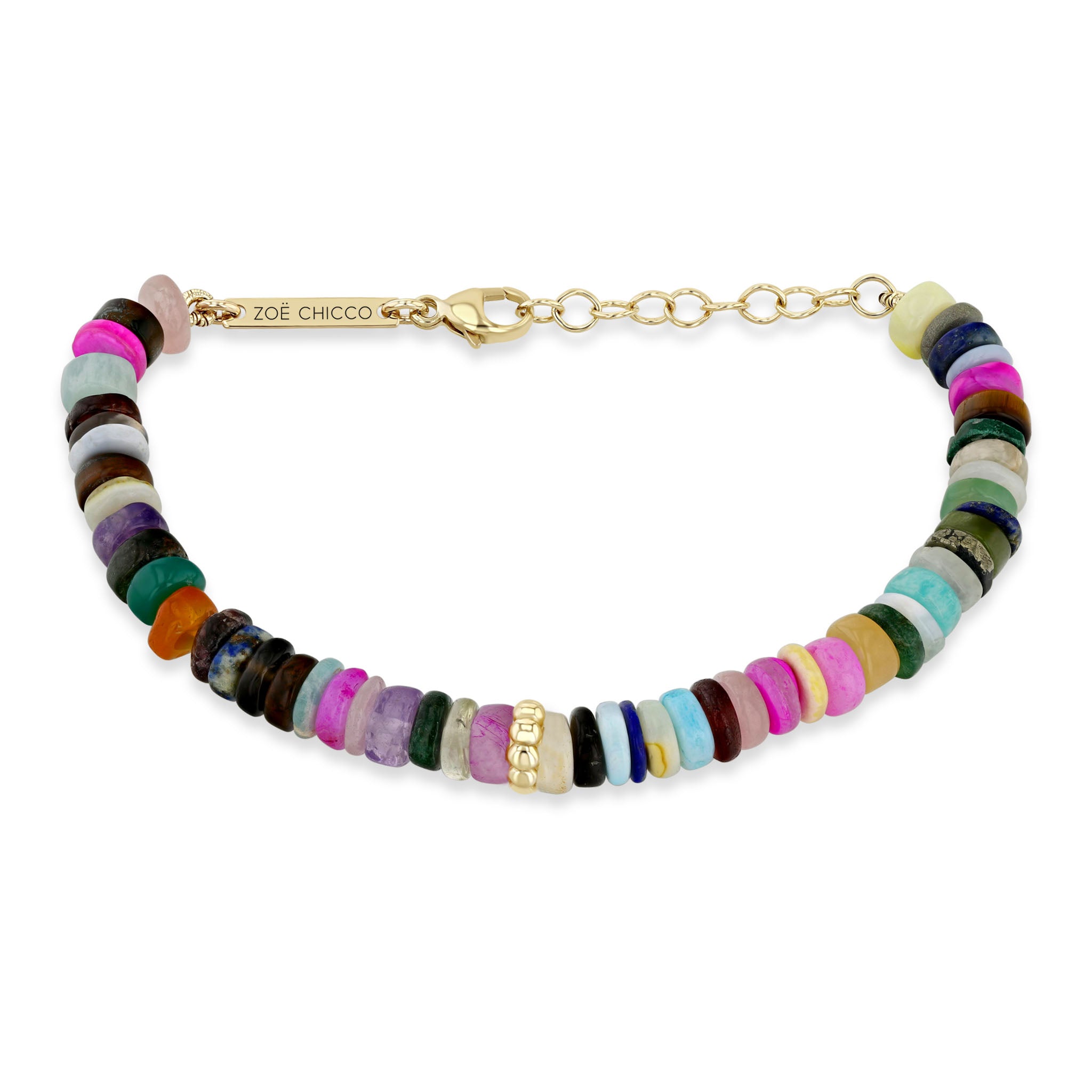 Zoë Chicco 14k Beaded Gold & Mixed Dark Gemstone Rondelle Bead Bracelet ...